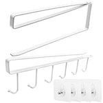 Juyibaao 2 Pcs Cup Hooks Under Shelf White, Cup Holder and Kitchen Roll Hanging Under Cupboard, Under Shelf Organizer Multifunctional for Home Office Coffee Bar