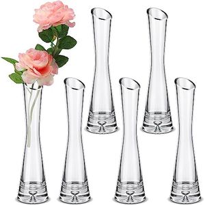 Lallisa 6 Pcs Glass Bud Vases for Centerpieces Maria Bud Vase Modern Clear Small Skinny Decorative Single Flower Vase for Wedding Party Event Home Office Decoration(Transparent Color, 7.87 Inch)