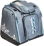 KULKEA Powder Trekker Women’s Ski Boot Backpack - Ski Boot Bag With External Helmet Sling For Maximum Gear & Boot Storage - Durable, Spacious, Water Resistant Backpack (Lilac Stripes/White/Light Blue)