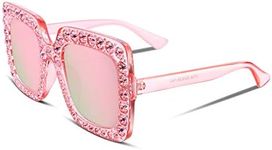 FEISEDY Women Sparkling Crystal Sunglasses Oversized Square Thick Frame B2283