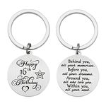 Happy Birthday Keychain Gift Teen Girls Boys Gift for Double sided Engraved Keychain Inspirational Gifts, Sr-16th, 8cmx5cmx1.5cm