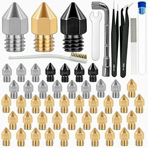 50 Pcs 3D Printer Nozzles Hardened Steel Stainless Steel Brass Printer Extruder Nozzles Set for CR-10, Ender 3 High Temperature Pointed Wear Resistant Mk8 Nozzle Cleaning Kit