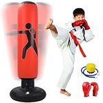 Inflatable Punching Bag for Kids, Freestanding Kids Boxing Bag with Stand, 63 inch Punching Bag with Air Pump and Boxing Gloves for Karate Kickboxing, Workout Equipment, Gift for Boys Girls (RED)