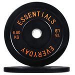 BalanceFrom Color Coded Black Olympic Bumper Plate Weight Plate with Steel Hub, 15LB Pair