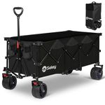 Sekey 48''L Collapsible Foldable Extended Wagon with 440lbs Weight Capacity, Heavy Duty 300L Folding Utility Garden Cart with Big All-Terrain Beach Wheels & Drink Holders. Black