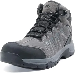 OUTJET Men's Waterproof Hiking Boots Lightweight Comfortable Leather Mid Ankle Outdoor Trekking Boot