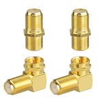 VCE Coaxial Cable Connector & Right Angle RG6 Coax Cable Extender, F-Type Gold Plated Adapter Female to Female for TV Cables, 4 Pack(2 Pairs)