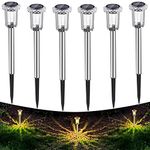 Auting Solar Garden Lights, 6 Pack Warm White Solar Lights Outdoor Garden Waterproof for Garden Ground Lawn Yard Walkway-Stainless Steel