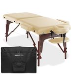 Saloniture Professional Portable Lightweight Bi-Fold Memory Foam Massage Table with Reiki Panels - Includes Headrest, Face Cradle, Armrests and Carrying Case - Cream