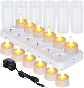 Esup Rechargeable Candles Flameless Flickering Candles Tealights 12pcs/Set with White Base, Decoration Parties, Weddings, Bar, Family, Dinner Outdoor Picnic (No Remote Control)