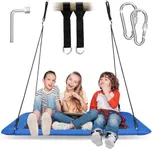 Upgraded 700lb Tree Swing for Kids Adults - Platform Swing Hanging Kit | Rectangle Giant Outdoor Swing | Swing Bed for Backyard Indoor with Durable Frame, Adjustable Swivel Ropes (Blue, Rectangle)