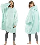 Tirrinia Oversized Wearable Blanket Hoodie, Sherpa Fleece Home Blanket Sweatshirt, Warm Blanket with Sleeves, Gift for Lover, Aqua, One Size