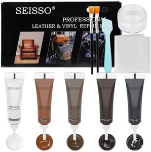 SEISSO Brown Leather Repair Kit for Furniture, Set of 10 Vinyl Couch Repair Kit for Sofa,Restores Any Material, Bonded, Pleather, for Scratch, Tears, Burn Holes(5 Colors)