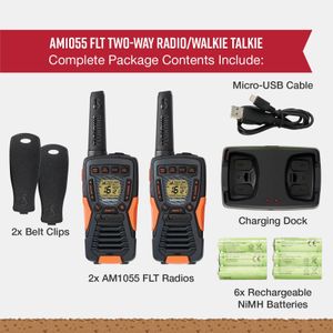 Cobra Floating Waterproof Walkie Talkies, 2-Pack – 12km Range, 16 Channels, Black
