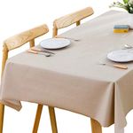 Plenmor Table Cloth Wipeable Tablecloth PVC Plastic Wipe Clean Waterproof Vinyl Rectangular Table Cover Protector for Kitchen Picnic Outdoor Indoor (Beige, 137x185 cm)