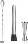 Rudra Exports Muddler Bar Tool Set Cocktails Drinks Juices Coin shap Mixed Spoon Mojito Muddler Tool Set Japanese Jigger30-60 ml:3 Pcs Set