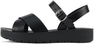 Soda CHESTER ~ Women Flat Sandals Flatform Ankle Buckle Criss Cross Band Straps Sandals Shoes, All Black Pu, 10