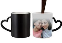 Savri Personalized Heart Cut Handle Magic Mug with Photo or Name Printed. Tea mug, Milk, Cold coffee cup. Gift For him her, for love. Gift for gilrfriend, wife, boyfriend, men, women. Capacity - 300ml