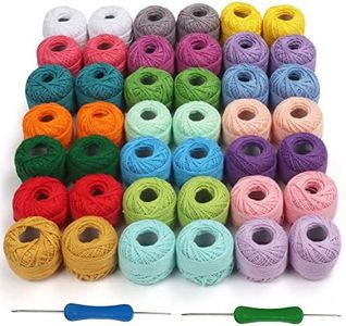 Kurtzy Kit Broderie avec Fil de Borderie et Crochets (42 Pelotes) - 2 Crochets de Broderies (1 mm et 2 mm) - Chaque Pelote de Fil Pèse 10 g - Total de 2520 m de Fil de Coton Coloré