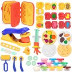 Crelloci Kitchen Creations Dough Tools, 39Pcs Cooking Book Play Color Dough Accessories Set with Extruder, Roller, Cutter, Burger Molds, Dough Tools Kit for Kids Aged 3+ (12 Colors Dough)