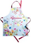 Maison d' Hermine Apron 27.50"x31.50" 100% Cotton 1 Piece Adjustable Neck Strap Cloth Apron with Center Pocket & Long Ties for Mother's Day Gifts, Women, Men, Chef, Jardin D'Ete - Mint - Spring/Summer