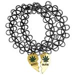 Lux Accessories Best Buds Marijuana Pot Leaf 420 Matching Tattoo Choker Pendant Necklaces (2 PC)