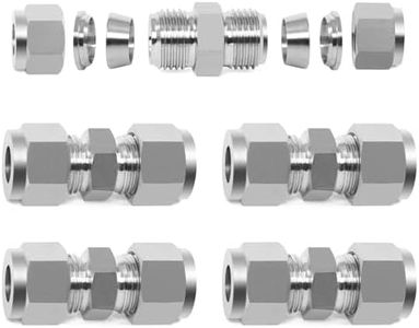 ChillWaves 304 Stainless Steel Compression Tube Fitting, 1/4" OD x 1/4" OD Compression Union Connector(5-PACK)