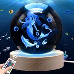 Mermaid Gifts for Girls, 3.15in 3D Little Mermaid Crystal Ball Night Light & Remote, Mermaid Night Light for Girls, Mermaid Lamps for Girls Bedroom, Birthday Christmas Mermaid Gifts for Women Girls