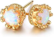 Barzel 18K Gold Plated Created Opal Stud Earrings for Women (Gold)