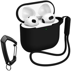 MILPROX Case Compatible for AirPods 4 Case - Soft Silicone Protective Skin Cover with Keychain/Strap, Front LED Visible, Shockproof Slim Cases Compatible for Airpod 4th Generation - Black