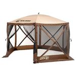 CLAM Quick-Set Escape 11.5 x 11.5 Ft Portable Pop-Up Outdoor Camping Screen Tent 6-Sided Canopy Shelter w/Netting, Ground Stakes & Carry Bag, Brown