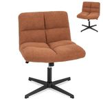 SFAREST Faux Cashmere Office Chair, 160kg Armless Swivel Chair with Gas Lift and Wide Seat, Modern Vanity Rolling Task Chair for Study Bedroom（no Wheels,Coffee）