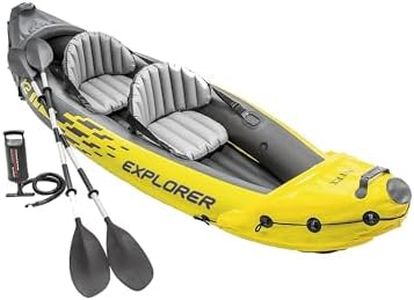 Intex 2-Person Inflatable Kayak Set w/ Pump, Aluminum Oars, Adjustable Seats, Explorer K2 - Tandem Blow-up Raft for Adults, Great for Lakes or Rivers