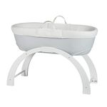 Shnuggle Dreami Moses Basket and Stand | Bedside Crib Sleeper with 3 positions | Breathable airflow covers | Modern Curve Stand | Pebble Grey and White Stand