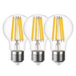 Genixgreen E27 Screw Bulbs, Edison Screw ES LED Light Bulb 100W 120W Equivalent, Dimmable 12W LED Bulb Antique Style Retro Clear Glass Screw Lamp A60/A19 2700K Warm White 1521LM - 3 Pack