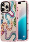 Rosarnnah Compatible for iPhone 16 Pro Max Case Cute - Durable Shockproof 6.6 ft Drop Impact Phone Case - Glitter Pink Funny Snake Design for iPhone 16 Pro Max 6.9"