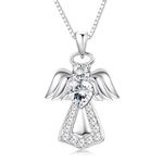 KesaPlan 925 Sterling Silver Guardian Angel Pendant Necklace for Women Heart Crystal Silver Necklace , Crystals from Austria，Jewelry Gifts for Anniversary Birthday