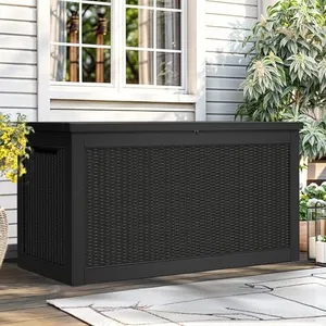 YITAHOME XXL 260 Gal Large Deck Box, Outdoor Resin Storage Box, Rattan Storage Container for Patio Furniture, Garden Tools, Water Resistant, Lockable (Black)