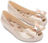 mini melissa Ultragirl Star Mary Jane Flats for Girls, Kid Shoes - Comfy & Cute Peep Toe Jelly Shoes, Ballet Flat for Kids, Adjustable Strap, White Metallic, 2