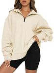 BLENCOT Women Half Zip Oversized Sweatshirts Long Sleeve Solid Color Drop Shoulder Fleece Workout Pullover Apricot XL