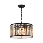 Weesalife Black Crystal Chandeliers for Dining Room Light Fixture， 6 Ligths Modern Round Chandeliers for Bedroom Kitchen Island Living Room Entryway Bar