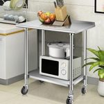 tonchean 36 x 24 x 36in Stainless Steel Prep Table Commercial Work Table with Casters for Prep Work Heavy Duty Kitchen Table with Adjustable Undershelf for Home Restaurant Hotel 330 lb Capacity