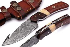 Grace Knives Hunting Damascus Steel Handmade Knife Fix Blade Gut Hook Knife 9 Inches with Leather Sheath G-1083 Wood