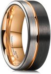 King Will Loop Tungsten Carbide Wedding Band 8mm Rose Gold Line Ring Black and Silver Brushed Comfort Fit 9