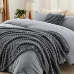 Bedsure Queen Comforter Set 5 Pieces - Bed in a Bag with Throw Blanket and Decorative Pillow, Lightweight Bedding Comforter Sets, All Season Bedding Sets (Smoky Grey, 90" x 90")