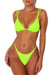 ForBeautyShe Women's Sexy Thong Bottom Two Piece Bikini Double Shoulder Straps Cute Swimsuit Triangle Bathing, Bright Yellow, Medium