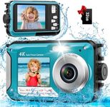 Underwater Camera - 4K 11FT Waterproof Camera with 32GB Card 56MP Autofocus Dual-Screen Selfie for Snorkeling Compact Floatable Point and Shoot Digital Camera Type-C (Blue)