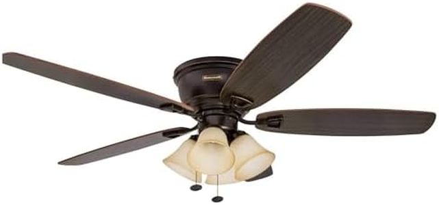 Honeywell Ceiling Fans Glen Alden, 52 Inch Classic Flush Mount Indoor LED Ceiling Fan with Light, Pull Chain, Quick-2-Hang Dual Finish Blades, Reversible Motor - 50183 (Oil Rubbed Bronze)