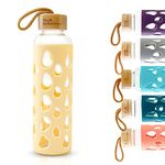 The Better Home Borosilicate Glass Water Bottle with Sleeve 550ml | Non Slip Silicon Sleeve & Bamboo Lid | Fridge Water Bottle For Home & Office (1Pcs- Yellow)