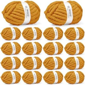 Inhand Mustard YellowChunky Chenille Yarn for Hand Knitting,Thick Bulky Fall Decor Blanket Yarn for Crocheting,Soft Fluffy Yarn for Autumn Crochet Gifts for Women/Beginners,18 Pack(29.5Yds/8.4oz Each)
